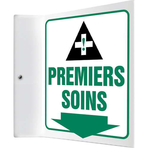 Enseigne Projection  Premiers soins , 8" x 8", Plastique, Français avec pictogramme - Accuform NMC FRPSP706