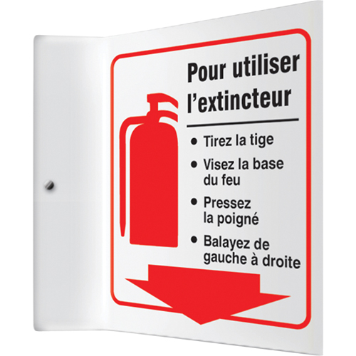 "Pour utiliser l'extincteur" Projection Sign, 8" x 8", Plastic, French with Pictogram - Accuform NMC FRPSP726