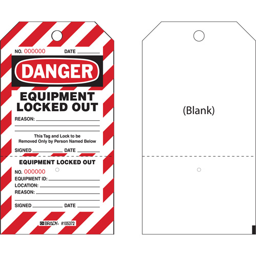 "Danger Equipment Locked Out" Two-Part Perforated Tags, Paper, 4" W x 7-1/2" H, English - Brady CLT2