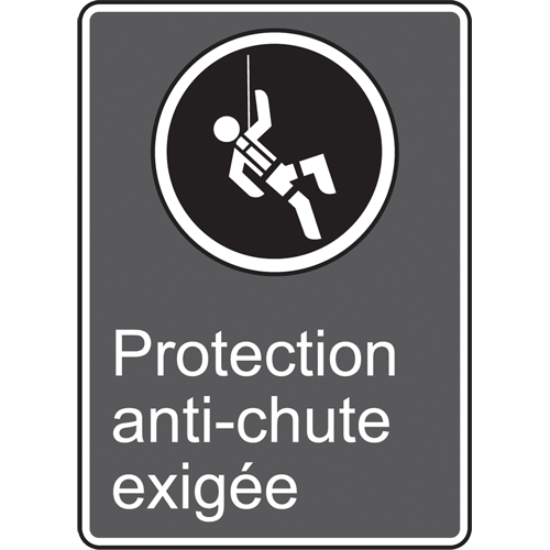 Enseigne de s&eacute;curit&eacute; conforme &agrave; la CSA - Protection anti-chute exig&eacute;e, 14" x 10", Aluminium, Français avec pictogramme - Accuform NMC MCSA518VA
