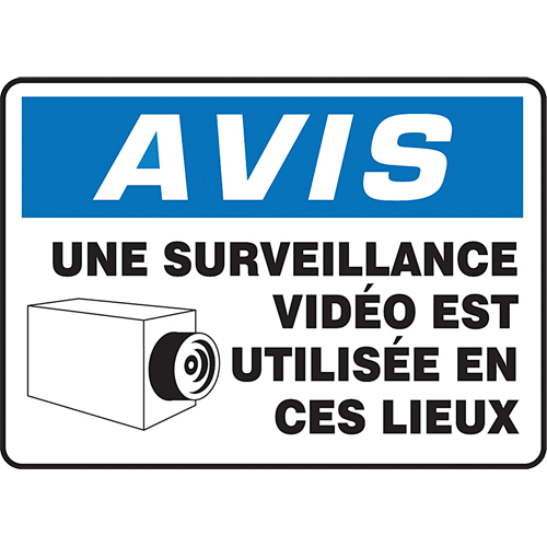 Enseigne  Surveillance vid&eacute;o , 7" x 10", Plastique, Français avec pictogramme - Accuform NMC FRMASE816VP