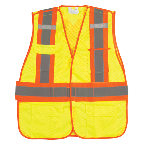 Flame-Resistant Surveyor Vest, High Visibility Lime-Yellow, 2X-Large, Polyester - Zenith Safety Products 