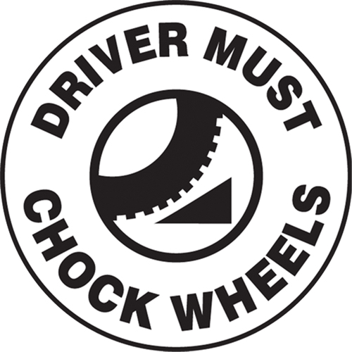 "Chock Wheels" Pavement Sign, 17" x 17", Foil-Base, English with Pictogram - Accuform NMC PSW721