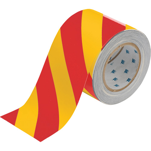 Ruban de marquage pour planchers ToughStripe, 4" x 100', Polyester, Rouge et jaune - Brady 132432