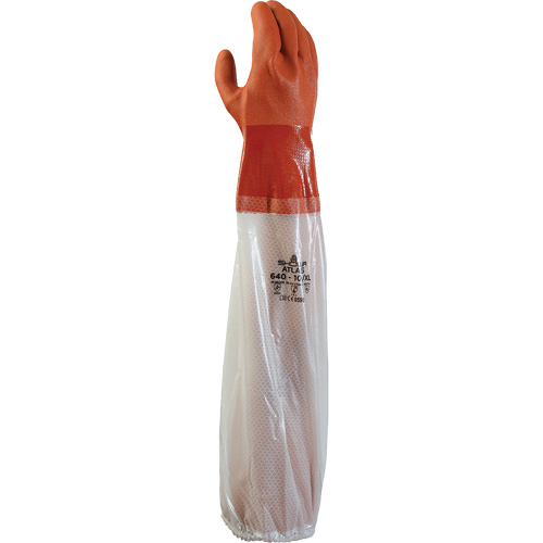 Gants 640 r&eacute;sistants aux produits chimiques, Taille T-Grand, 25" lo, PVC, Doublure en Coton, 43.3-mil - Showa 640XL-10