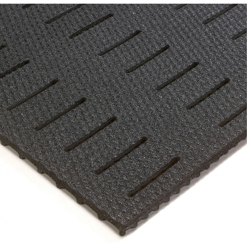 Abrasive Coated Kushion Walk Mats No.480, Slotted, 3' x 20' x 3/8", Black, PVC - Wearwell 480.38X3X20SLTBK