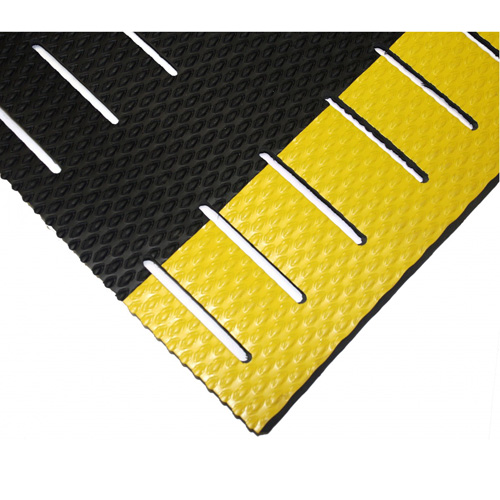 Kushion Walk Mats No.475, Slotted, 3' x 20' x 3/8", Black/Yellow, PVC - Wearwell 475.38X3X20SLTBYL