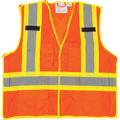 5-Point Tear-Away Premium Safety Vest , High Visibility Orange, Large/X-Large, Polyester - Work Zone Safety PV-OTT-XL