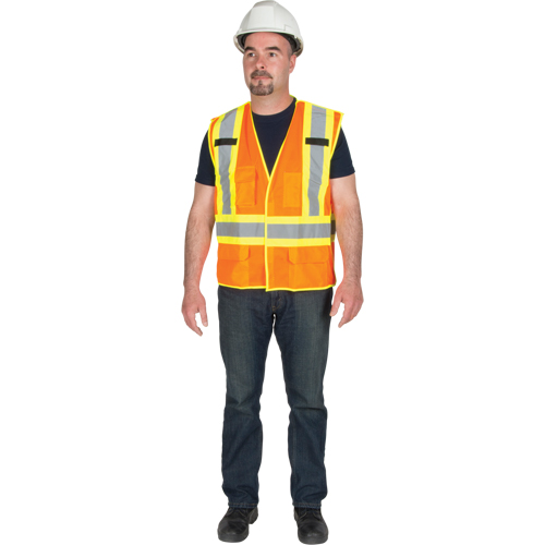 5-Point Tear-Away Premium Safety Vest , High Visibility Orange, Large/X-Large, Polyester - Work Zone Safety PV-OTT-XL