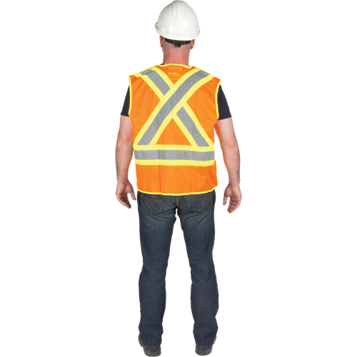 5-Point Tear-Away Premium Safety Vest , High Visibility Orange, Large/X-Large, Polyester - Work Zone Safety PV-OTT-XL