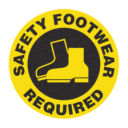 "Safety Footwear" Floor Sign, Adhesive, English with Pictogram - Incom Top Tape & Label FS1026V
