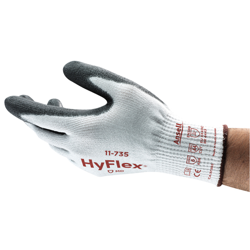 Gants r&eacute;sistants aux coupures HyFlex 11-735, 11/2T-Grand, Calibre 10, Rev&ecirc;tement Polyur&eacute;thane, ASTM ANSI niveau A4/EN 388 niveau C - Ansell 11735110