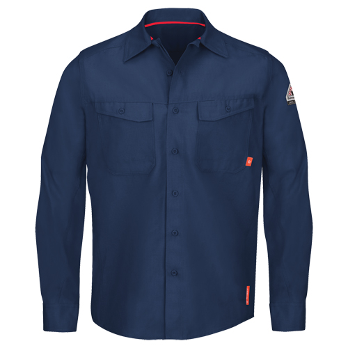 IQ Endurance&reg; Men's Work Shirts, Medium, Navy Blue - Bulwark QS40NV-RG-M
