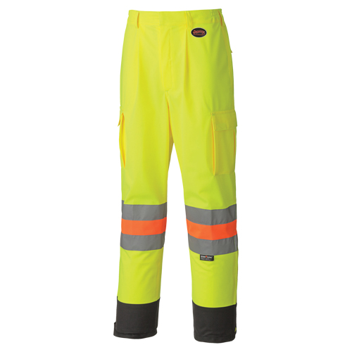 6009 Breathable Traffic Safety Pants, Polyester, Large, High Visibility Lime-Yellow - Pioneer V1190260-L