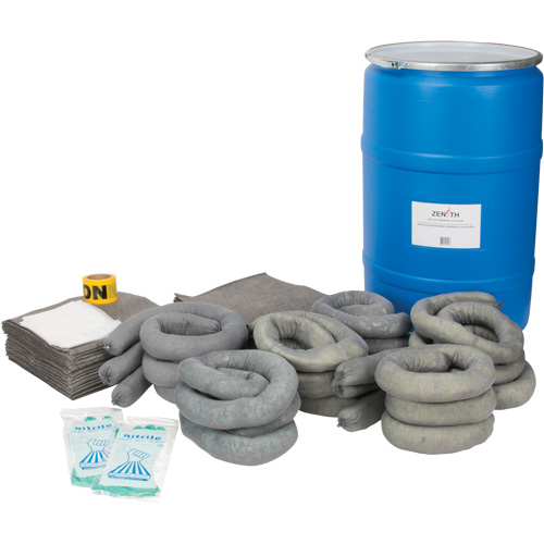 Trousse de lutte contre les d&eacute;versements de premi&egrave;re qualit&eacute;, Universel, Baril, Absorbance de 55 gal. US - Produits de sécurité Zenith 