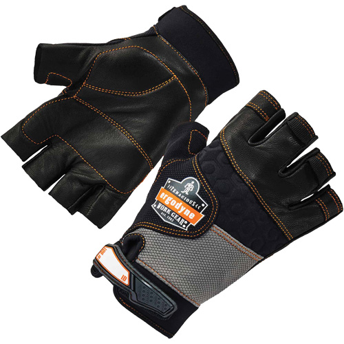 Gants demi-doigts en cuir r&eacute;duisant les impacts ProFlex 901, 2T-Grand, Paume en Cuir fleur, Poignet Boucle et crochet - Ergodyne 17786