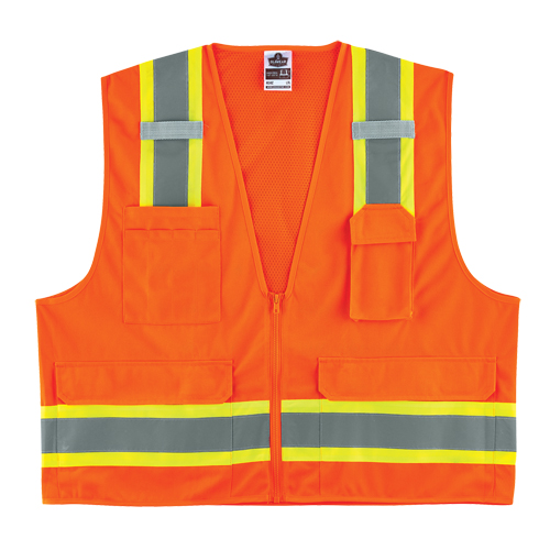 GloWear&reg; 8248Z Two-Tone Surveyors Vest, High Visibility Orange, 2X-Large/3X-Large, Polyester - Ergodyne 24067