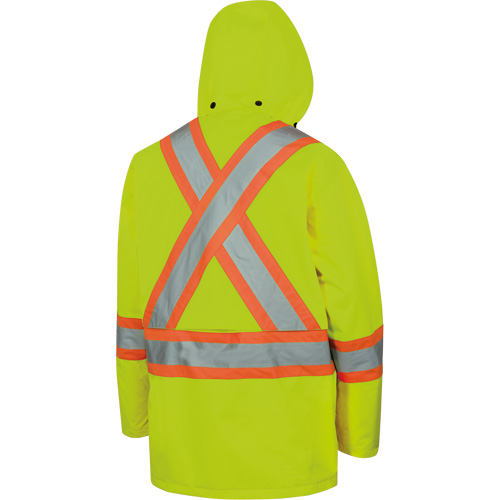 5596 Veste de s&eacute;curit&eacute; haute visibilit&eacute; imperm&eacute;able et l&eacute;g&egrave;re avec capuchon d&eacute;tachable, Polyester, Jaune lime haute visibilit&eacute;, Moyen - Pioneer V1090160-M