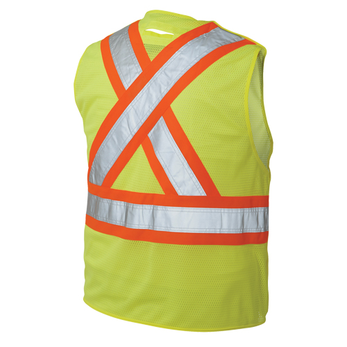 Veste de s&eacute;curit&eacute; d&eacute;tachable en cinq points, Jaune lime haute visibilit&eacute;, Grand/T-Grand, Polyester - Tough Duck S9I011-FLGR-L