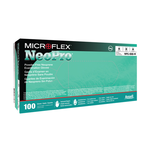 NEOPRO&reg; Gloves, X-Small, Neoprene, 5.1-mil, Powder-Free, Green, Class 2 - Microflex NPG-888-XS