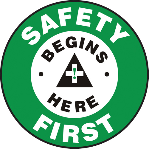 "Safety First" Slip-Gard Floor Sign, Adhesive, English with Pictogram - Accuform NMC MFS785