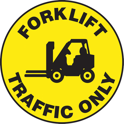 Panneau de plancher  Forklift Traffic Only  Slip-Gard, Adh&eacute;sif, Anglais avec pictogramme - Accuform NMC MFS773
