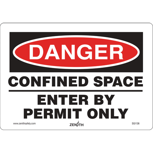 Enseigne de s&eacute;curit&eacute; Danger Confined Space, 7" x 10", Vinyle, Anglais - Produits de sécurité Zenith 