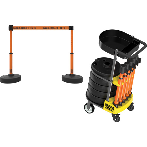 PLUS Barrier Post Cart Kit with Tray, 75' L, Metal, Orange - Banner Stakes PL4017T
