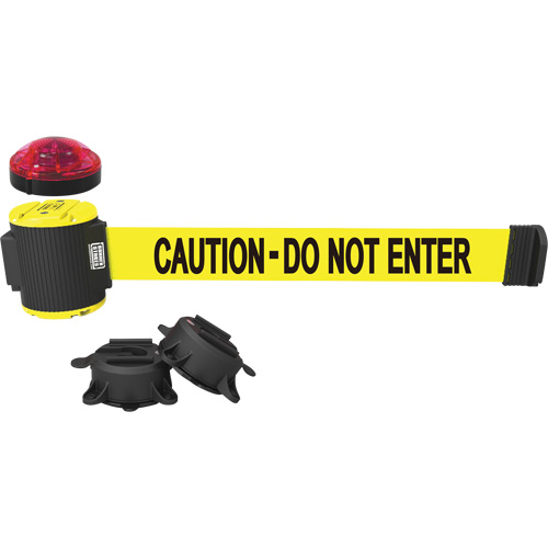Wall Mount Barrier with Light Kit, Plastic, Magnetic Mount, 30', Yellow Tape - Banner Stakes MH5002L