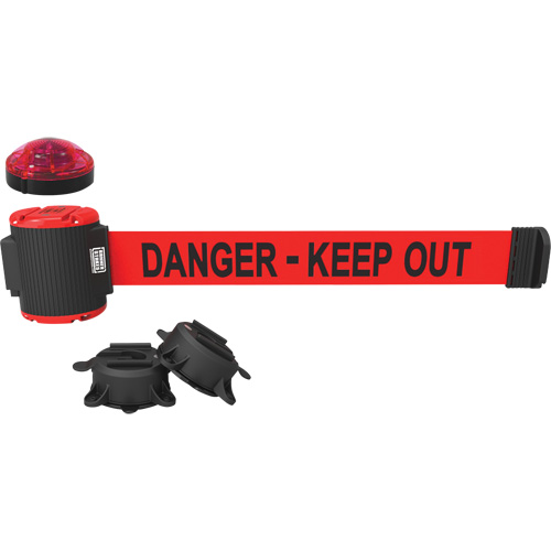 Wall Mount Barrier with Light Kit, Plastic, Magnetic Mount, 30', Red Tape - Banner Stakes MH5009L