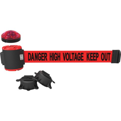 Wall Mount Barrier with Light Kit, Plastic, Magnetic Mount, 30', Red Tape - Banner Stakes MH5010L