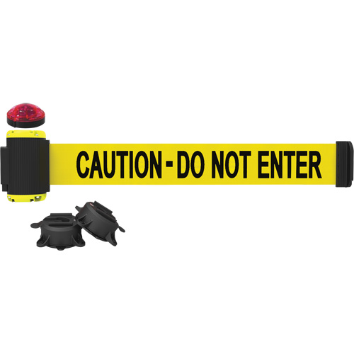 Wall Mount Barrier with Light Kit, Plastic, Magnetic Mount, 7', Yellow Tape - Banner Stakes MH7003L