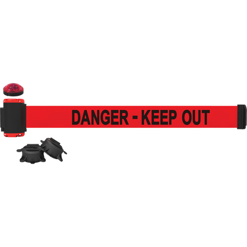 Wall Mount Barrier with Light Kit, Plastic, Magnetic Mount, 7', Red Tape - Banner Stakes MH7008L