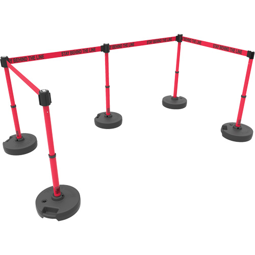 PLUS Barrier Post Set X5, Plastic, 42" H, Red Tape, 15' Tape Length - Banner Stakes PL4595