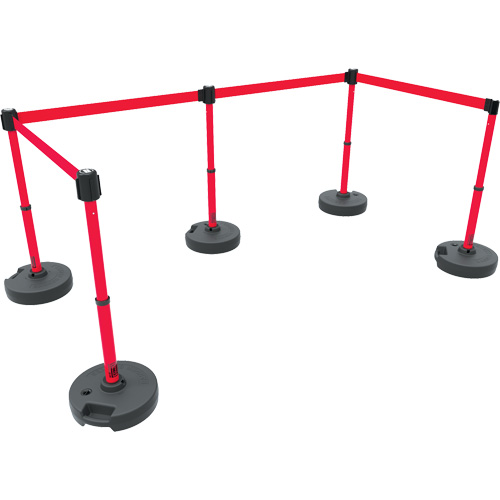 Ensemble de cinq montants pour barri&egrave;re PLUS, Plastique, 42" h, Ruban Rouge, Longueur du ruban 15' - Banner Stakes PL4599
