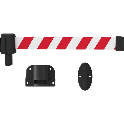 PLUS Wall Mount Barrier System, Plastic, Screw Mount, 15', Red and White Tape - Banner Stakes PL4126