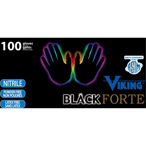 34605 Forte Disposable Gloves, X-Large, Nitrile, 6-mil, Powder-Free, Black - Viking 34605XL