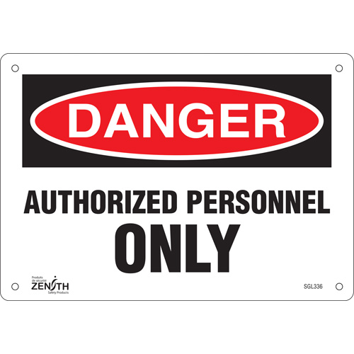 Enseigne Authorized Personnel Only, 7" x 10", Plastique, Anglais - Produits de sécurité Zenith 