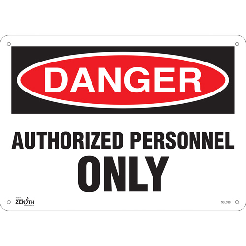 "Authorized Personnel Only" Sign, 10" x 14", Plastic, English - Zenith Safety Products 