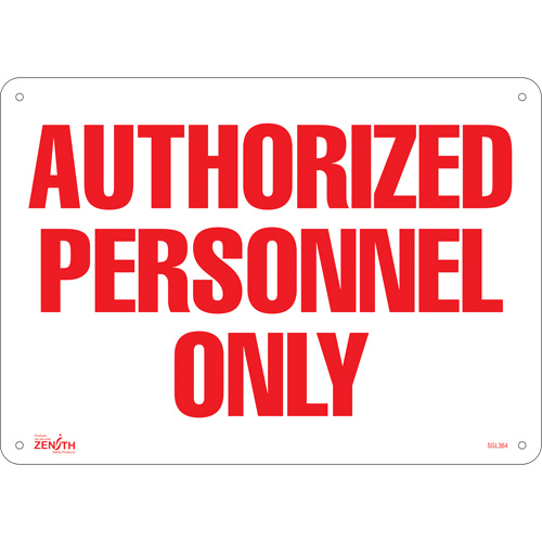 Enseigne Authorized Personnel Only, 10" x 14", Aluminium, Anglais - Produits de sécurité Zenith 