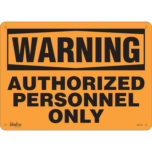 Enseigne Authorized Personnel Only, 10" x 14", Aluminium, Anglais - Produits de sécurité Zenith 