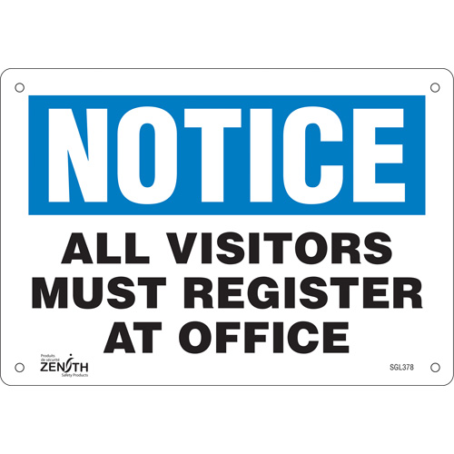 Enseigne All Visitors Must Register, 7" x 10", Plastique, Anglais - Produits de sécurité Zenith 