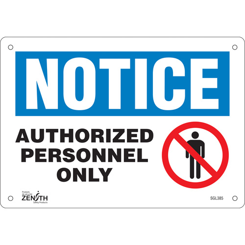 "Authorized Personnel Only" Sign, 7" x 10", Aluminum, English with Pictogram - Zenith Safety Products 