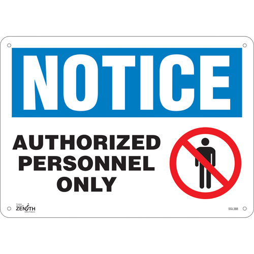 Enseigne Authorized Personnel Only, 10" x 14", Aluminium, Anglais avec pictogramme - Produits de sécurité Zenith 