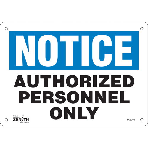 "Authorized Personnel Only" Sign, 7" x 10", Plastic, English - Zenith Safety Products 