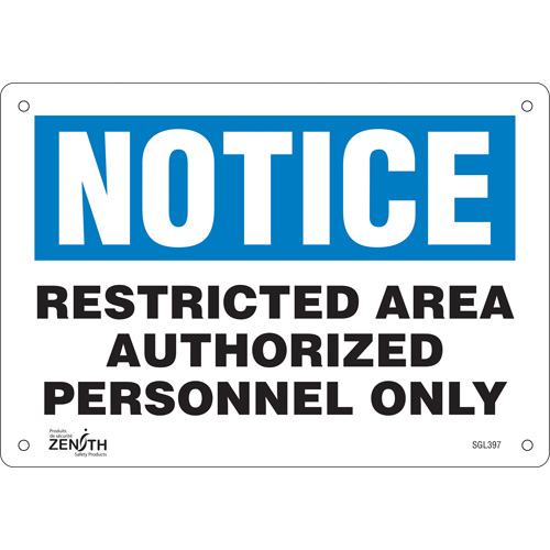 Enseigne Authorized Personnel Only, 7" x 10", Aluminium, Anglais - Produits de sécurité Zenith 