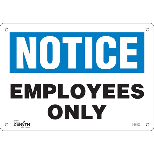 Enseigne Employees Only, 7" x 10", Plastique, Anglais - Produits de sécurité Zenith 