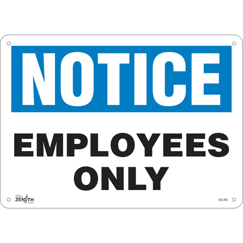 Enseigne Employees Only, 10" x 14", Plastique, Anglais - Produits de sécurité Zenith 