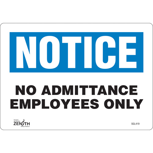 Enseigne Employees Only, 7" x 10", Vinyle, Anglais - Produits de sécurité Zenith 