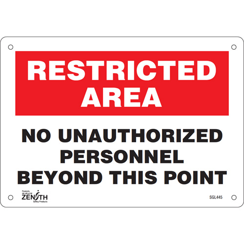 Enseigne No Unauthorized Personnel, 7" x 10", Aluminium, Anglais - Produits de sécurité Zenith 